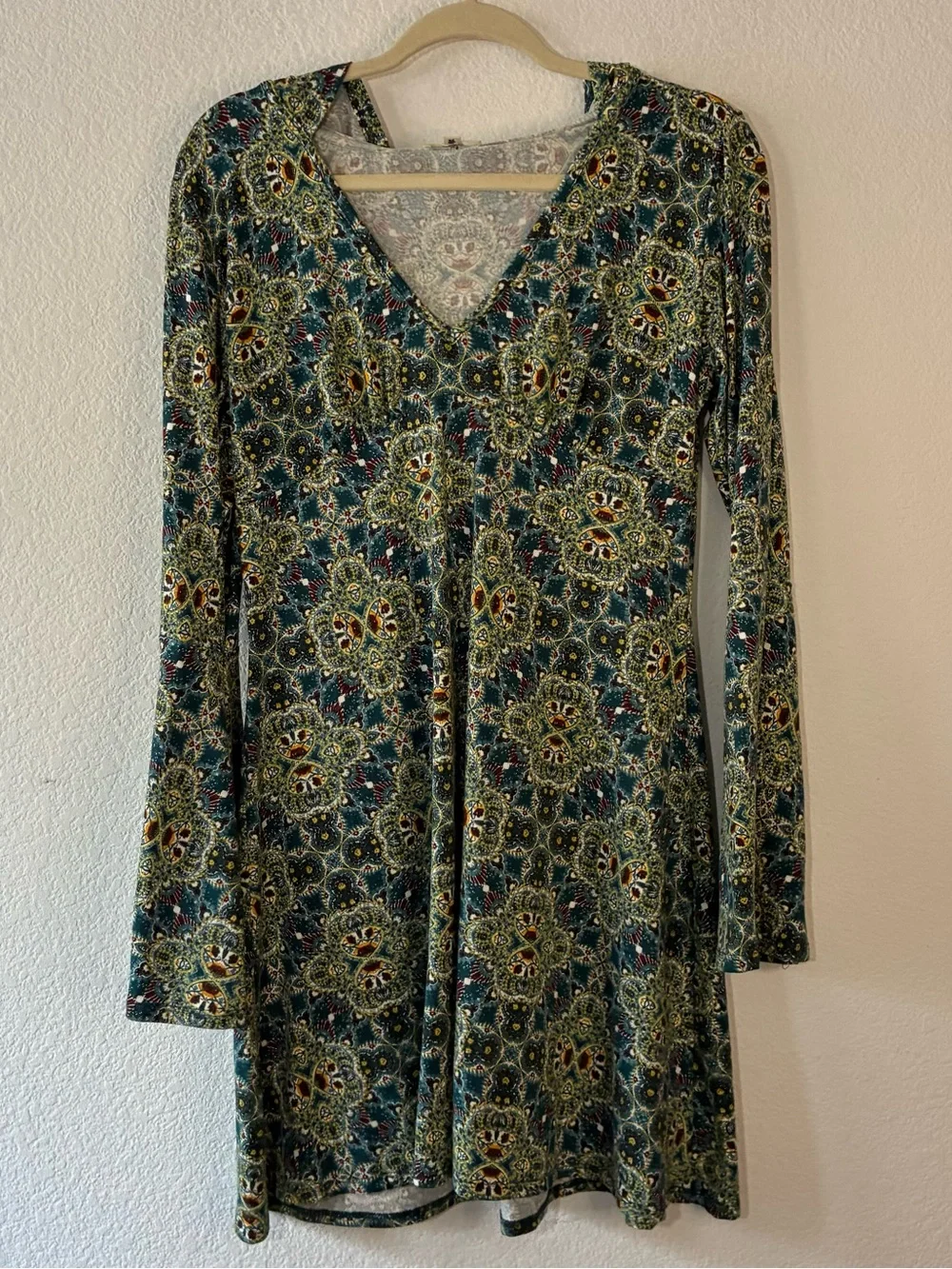 Earthbound Bohemian Bell Sleeve Dress, Large